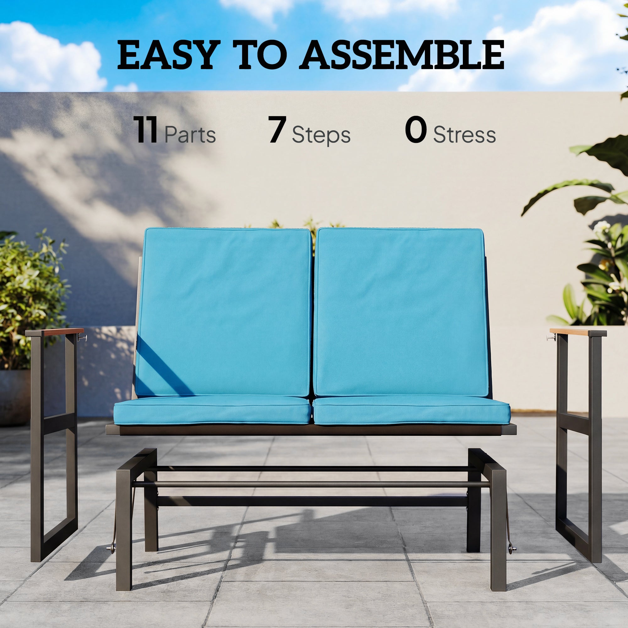 2-Person Outdoor Glider Bench with Thick Cushions - Navy Blue-DECOROLALA