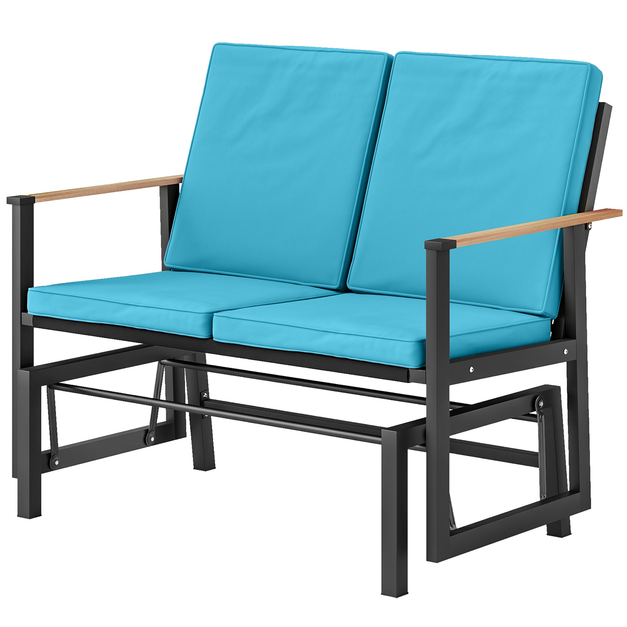 2-Person Outdoor Glider Bench with Thick Cushions - Navy Blue-DECOROLALA