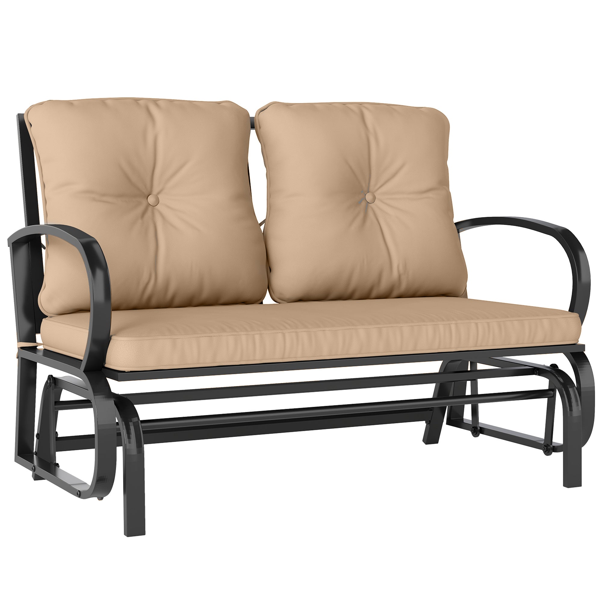 2-Person Outdoor Glider Chair, Khaki Steel Frame Patio Loveseat with Cushions-DECOROLALA