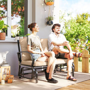 2-Person Outdoor Glider Chair, Khaki Steel Frame Patio Loveseat with Cushions-DECOROLALA