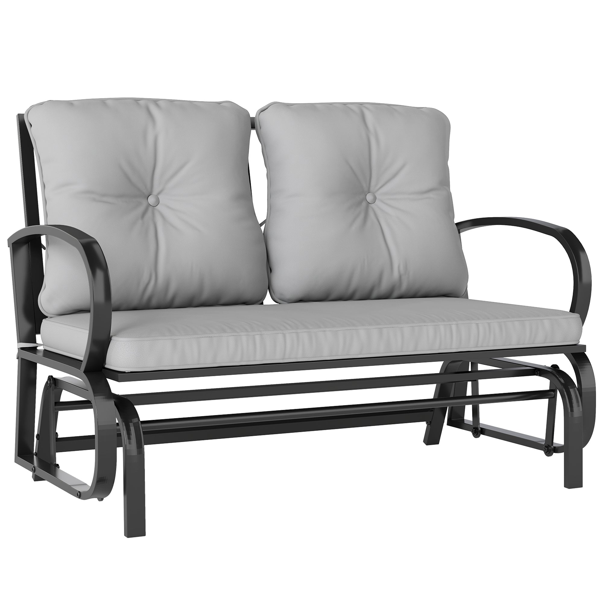 2-Person Outdoor Glider Chair, Steel Frame Patio Loveseat, Grey Cushions-DECOROLALA