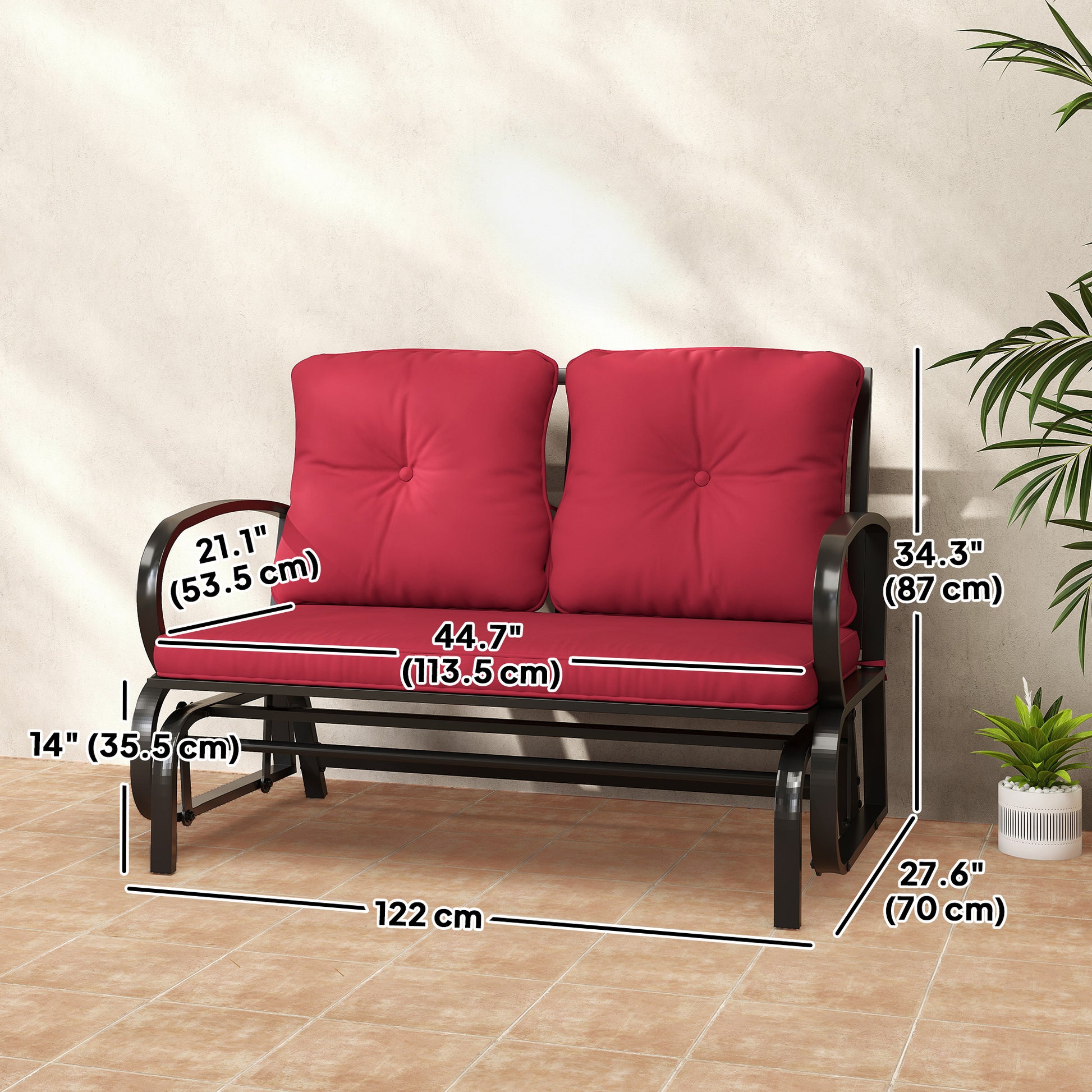 2-Person Outdoor Glider Loveseat - Red Steel-DECOROLALA