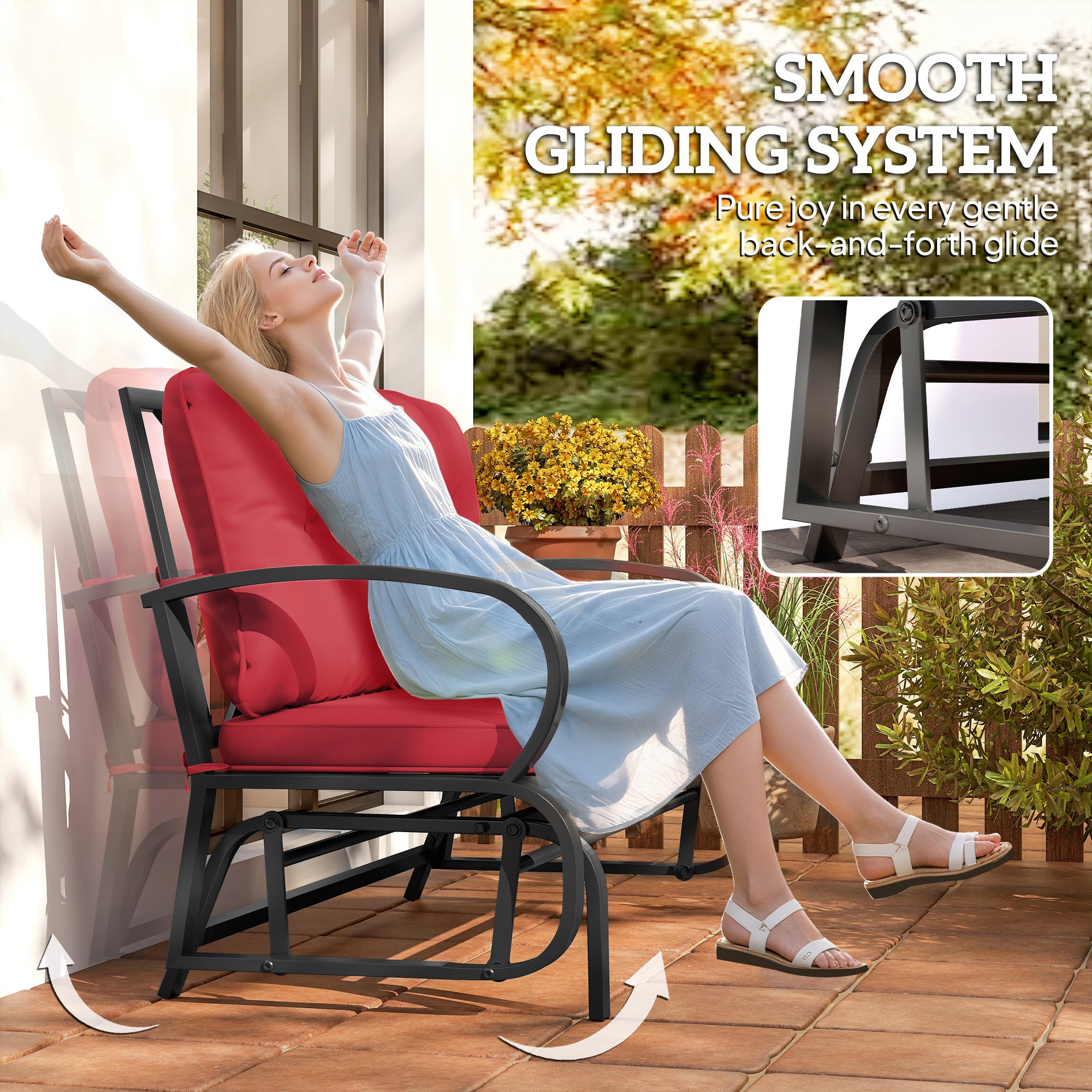 2-Person Outdoor Glider Loveseat - Red Steel-DECOROLALA