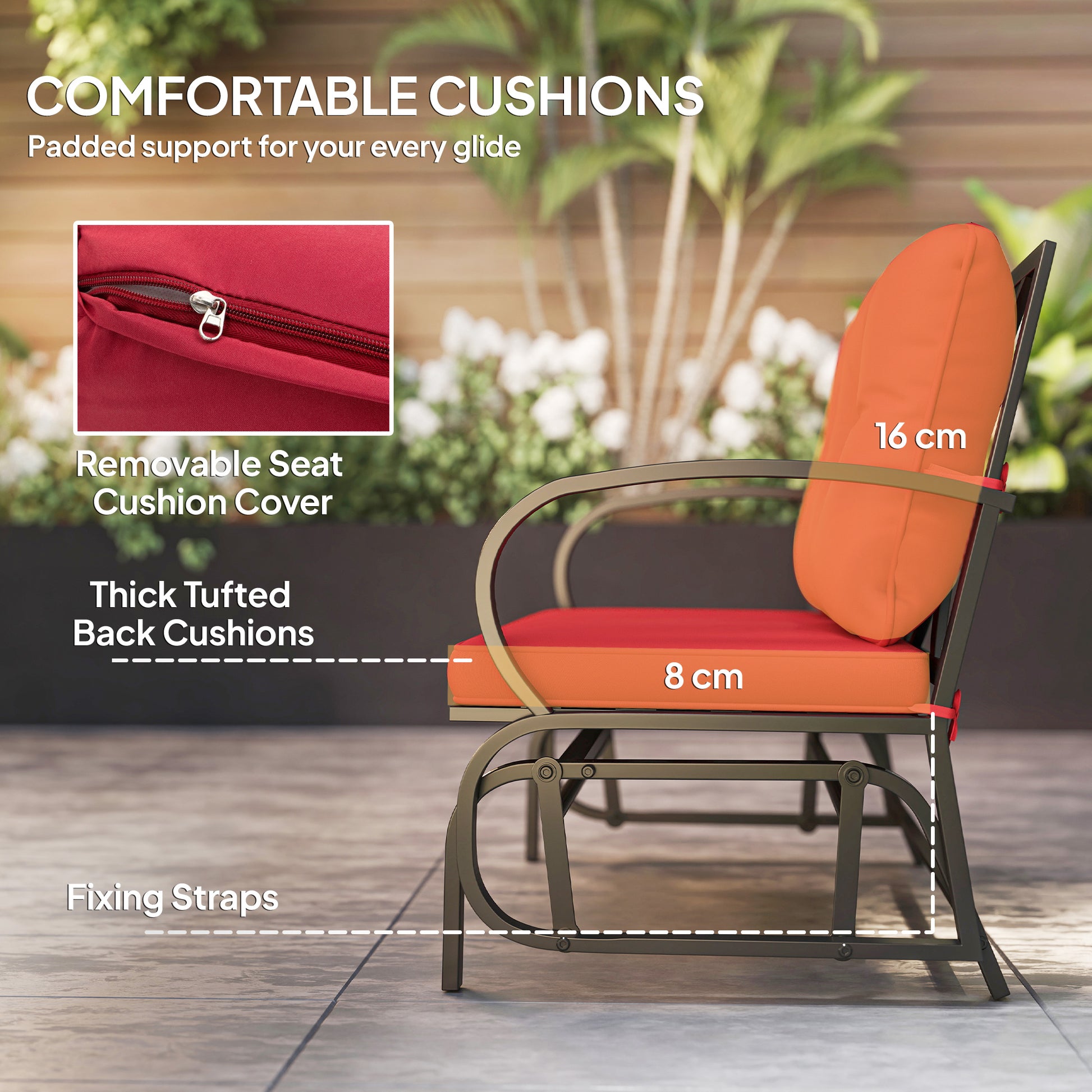 2-Person Outdoor Glider Loveseat - Red Steel-DECOROLALA