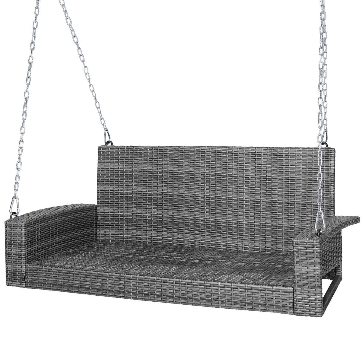 2-Person Patio PE Wicker Hanging Porch Swing Bench Chair Cushion 800 Pounds-Black-Porch Swings-DECOROLALA