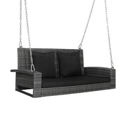 2-Person Patio PE Wicker Hanging Porch Swing Bench Chair Cushion 800 Pounds-Black-Porch Swings-DECOROLALA