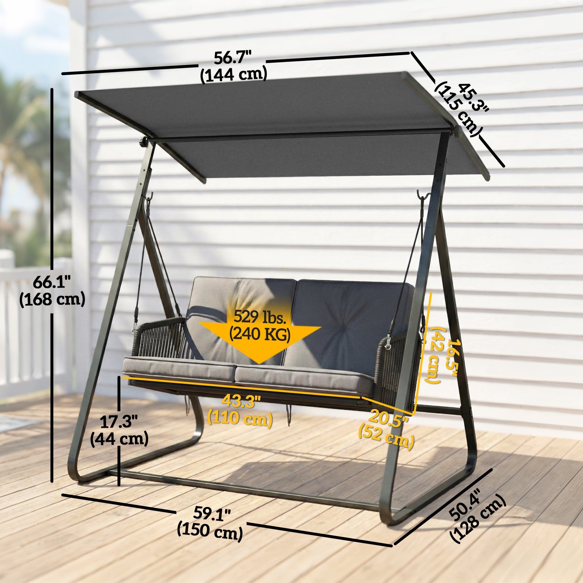 2-Person Patio Swing - Dark Grey Rattan Canopy-DECOROLALA
