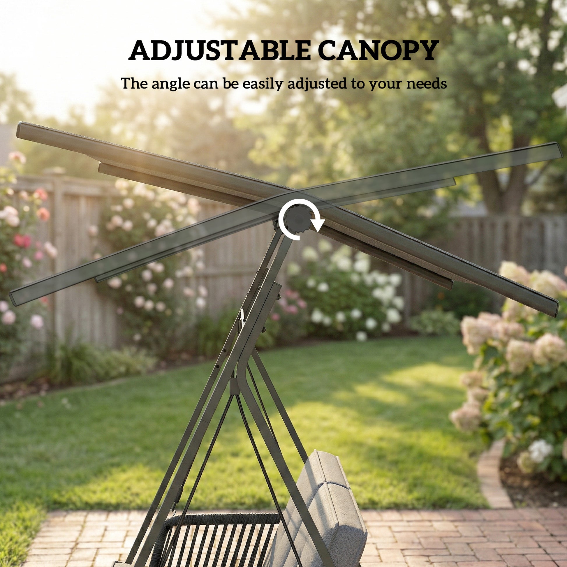 2-Person Patio Swing - Dark Grey Rattan Canopy-DECOROLALA