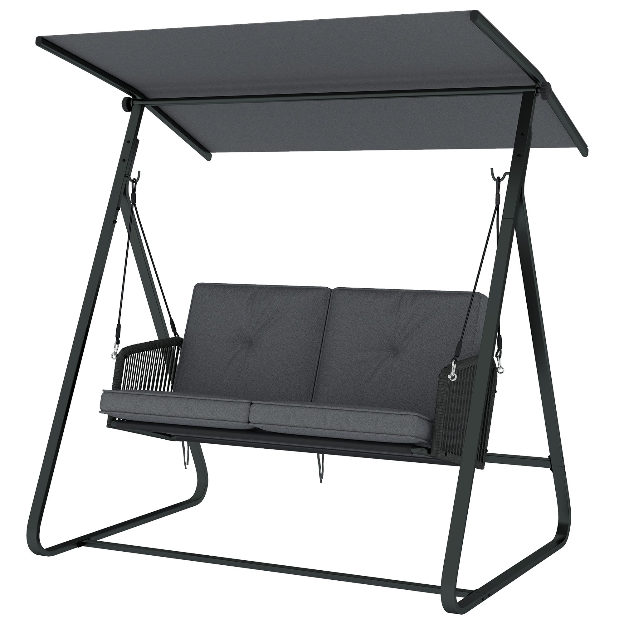 2-Person Patio Swing - Dark Grey Rattan Canopy-DECOROLALA