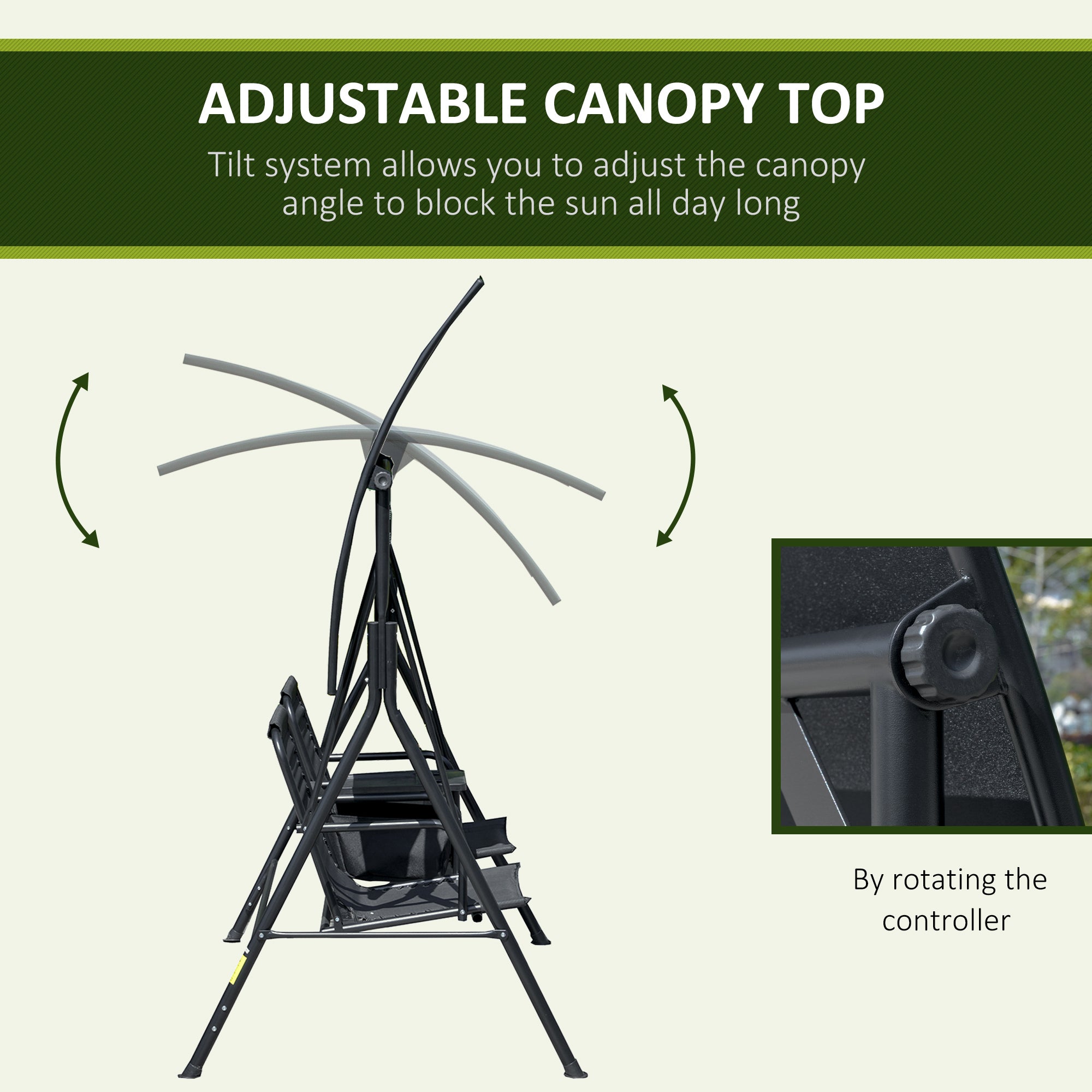 2 Person Patio Swing w/ Canopy - Black Storage-DECOROLALA