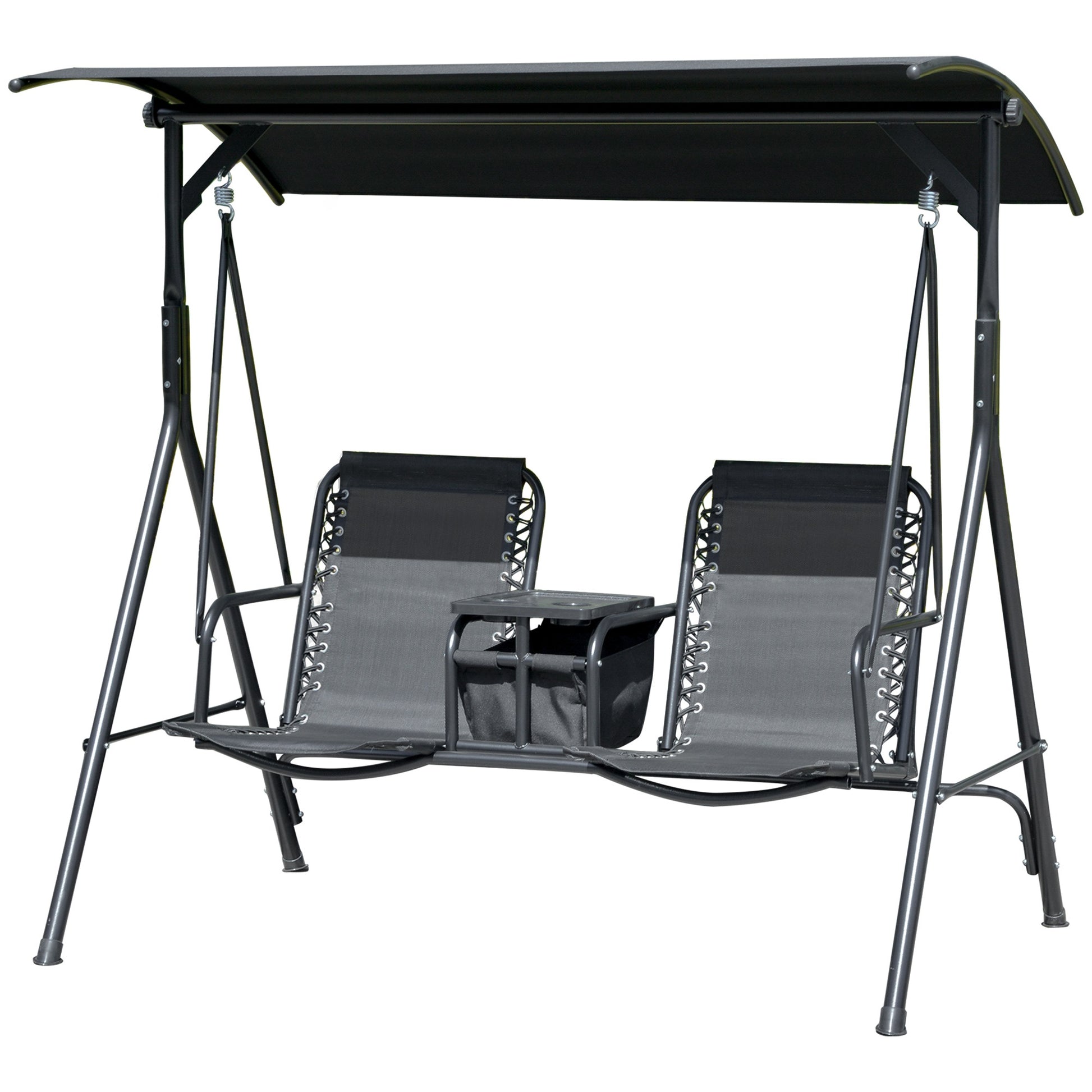 2 Person Patio Swing w/ Canopy - Black Storage-DECOROLALA