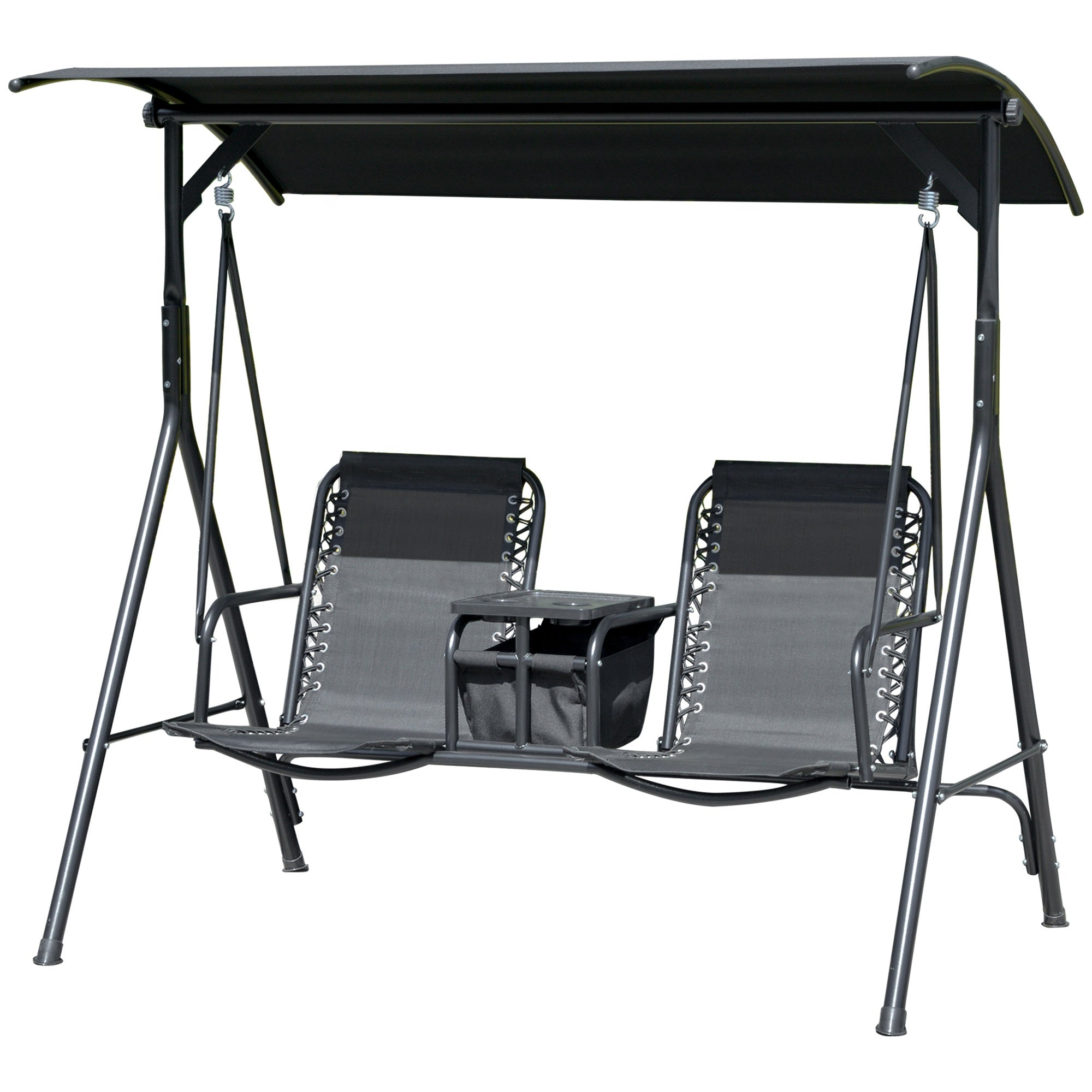 2 Person Patio Swing w/ Canopy - Black Storage-DECOROLALA