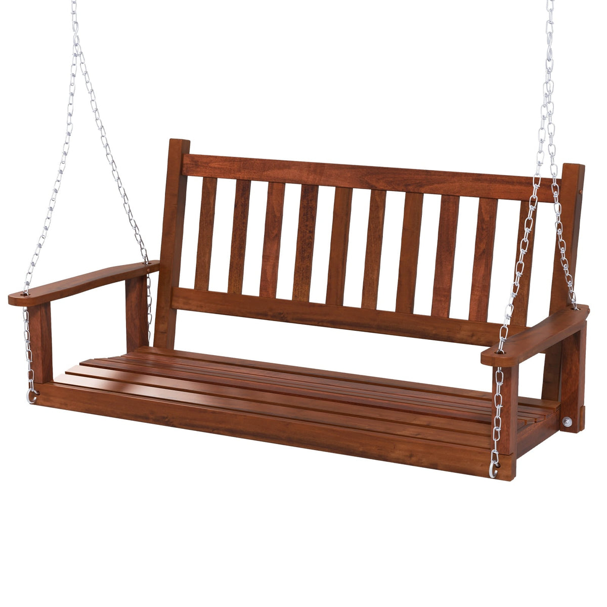 2-Person Wooden Outdoor Porch Swing with 500 lbs Weight Capacity-Brown-Porch Swings-DECOROLALA