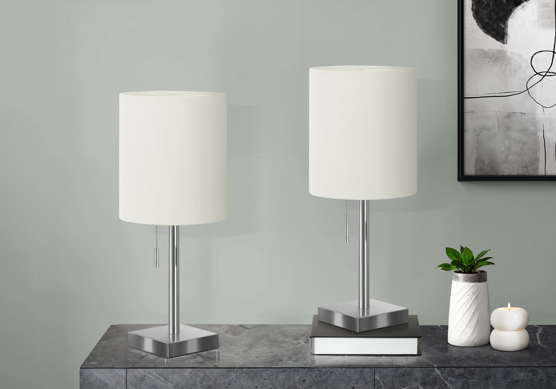 2-Piece 17"H Table Lamp with USB Port, Nickel/Ivory-Lighting-DECOROLALA