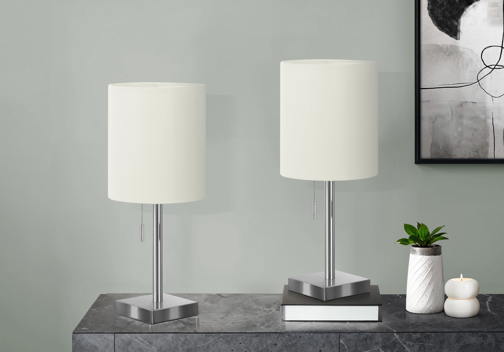 2-Piece 17"H Table Lamp with USB Port, Nickel/Ivory-Lighting-DECOROLALA