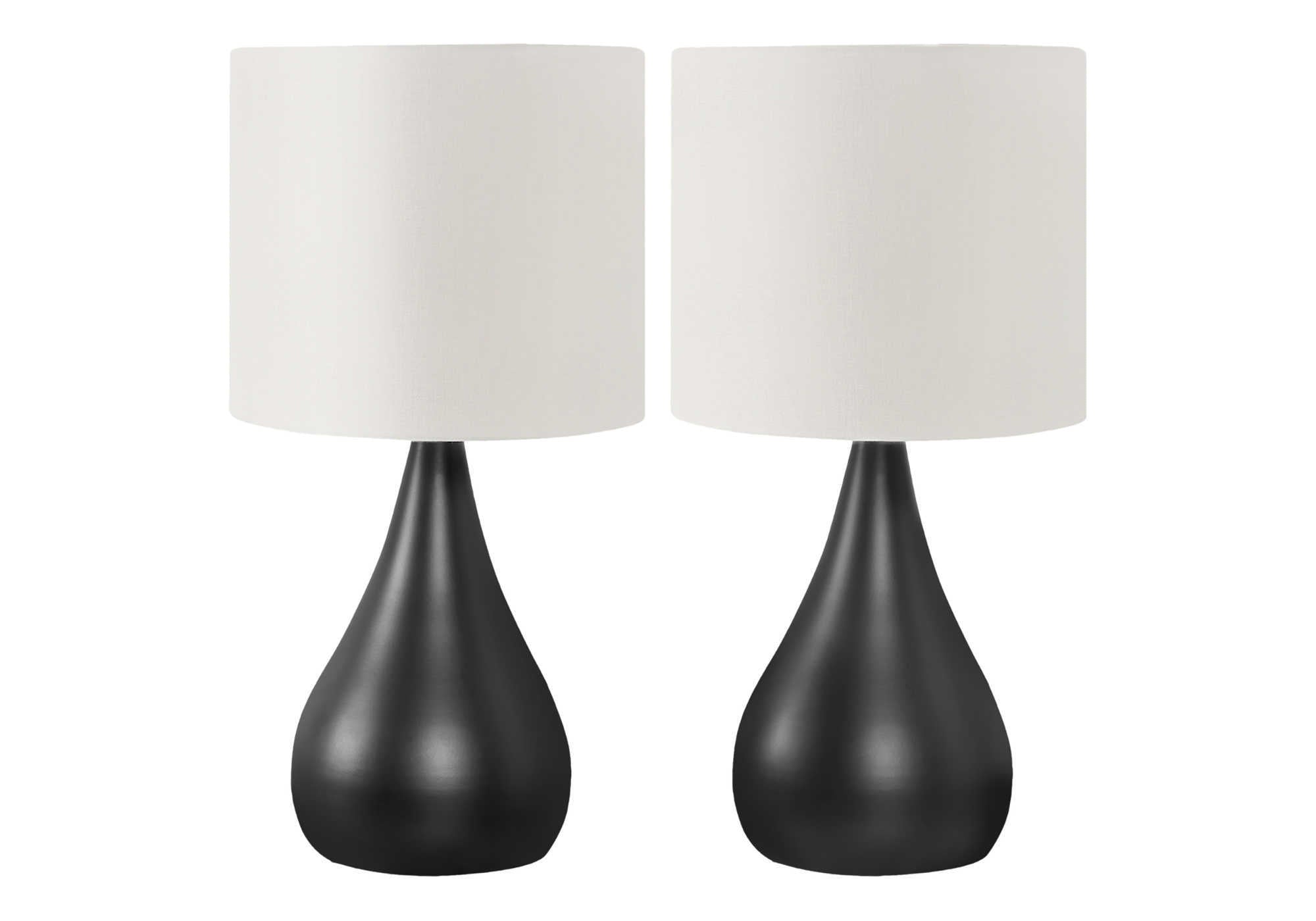 2-Piece 18" Table Lamp Set, Black Metal Base, Ivory Shade-Lighting-DECOROLALA