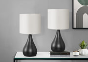 2-Piece 18" Table Lamp Set, Black Metal Base, Ivory Shade-Lighting-DECOROLALA