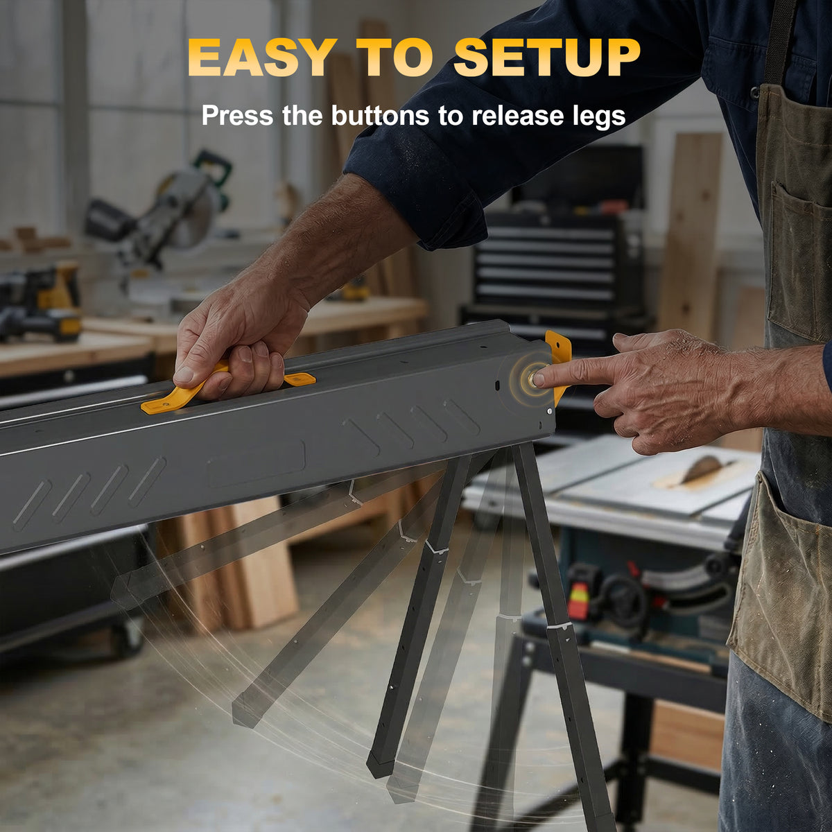 2-Piece Adjustable Folding Sawhorses - 1100lb Capacity Black-Home Improvement > Tools-DECOROLALA