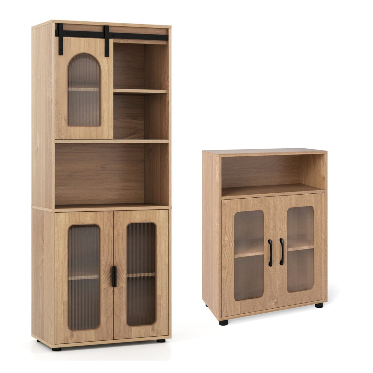 2-Piece Bathroom Cabinet Set - 59" Tall & 33" Floor - Natural-Floor Cabinets-DECOROLALA