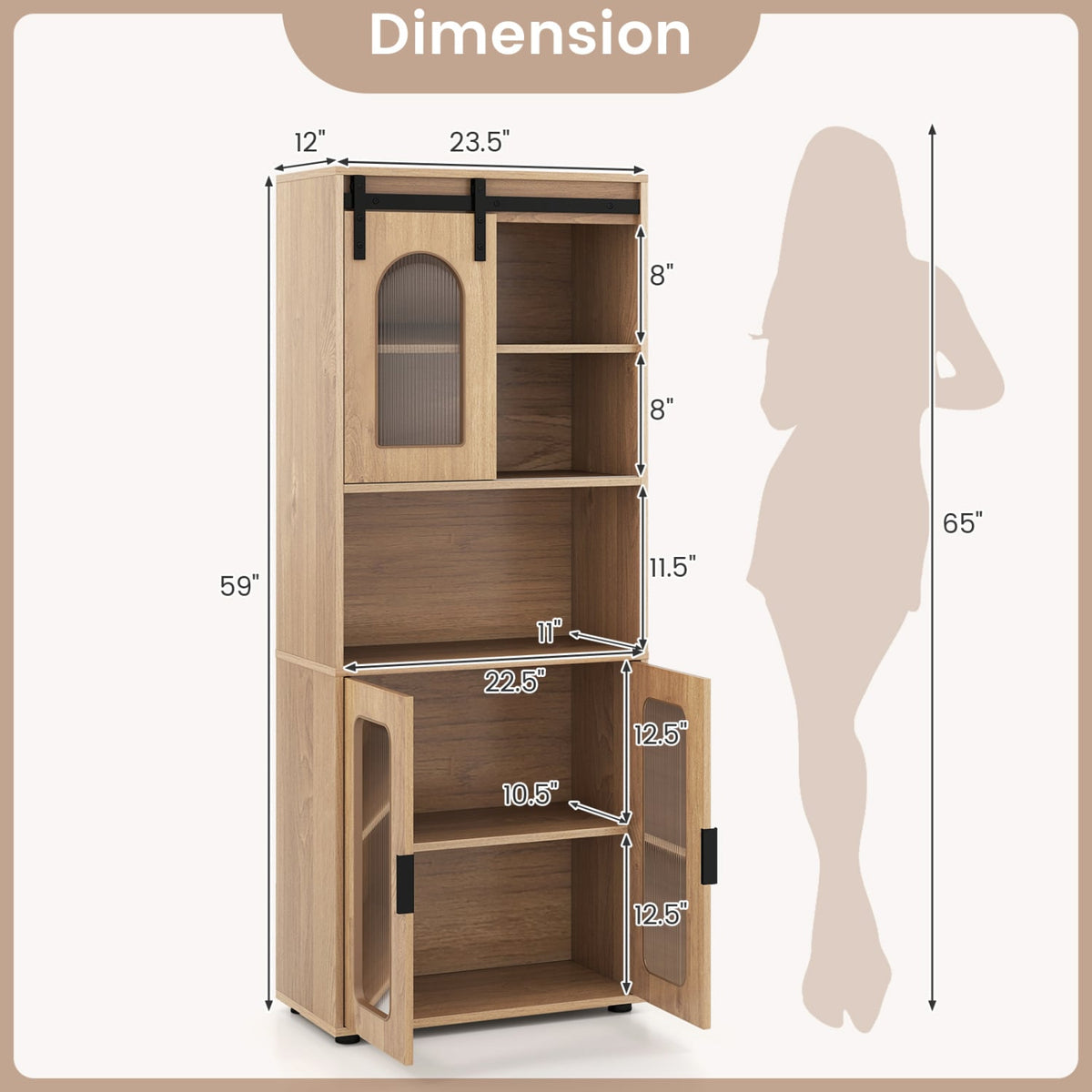 2-Piece Bathroom Cabinet Set - 59" Tall & 33" Floor - Natural-Floor Cabinets-DECOROLALA