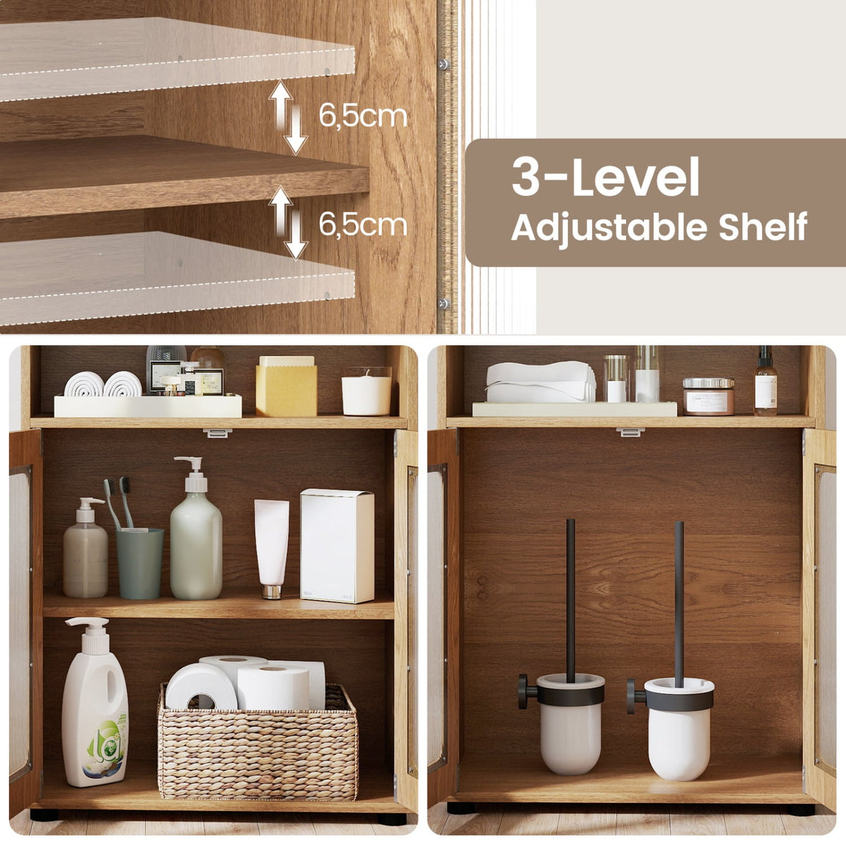 2-Piece Bathroom Cabinet Set - 59" Tall & 33" Floor - Natural-Floor Cabinets-DECOROLALA