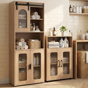 2-Piece Bathroom Cabinet Set - 59" Tall & 33" Floor - Natural-Floor Cabinets-DECOROLALA