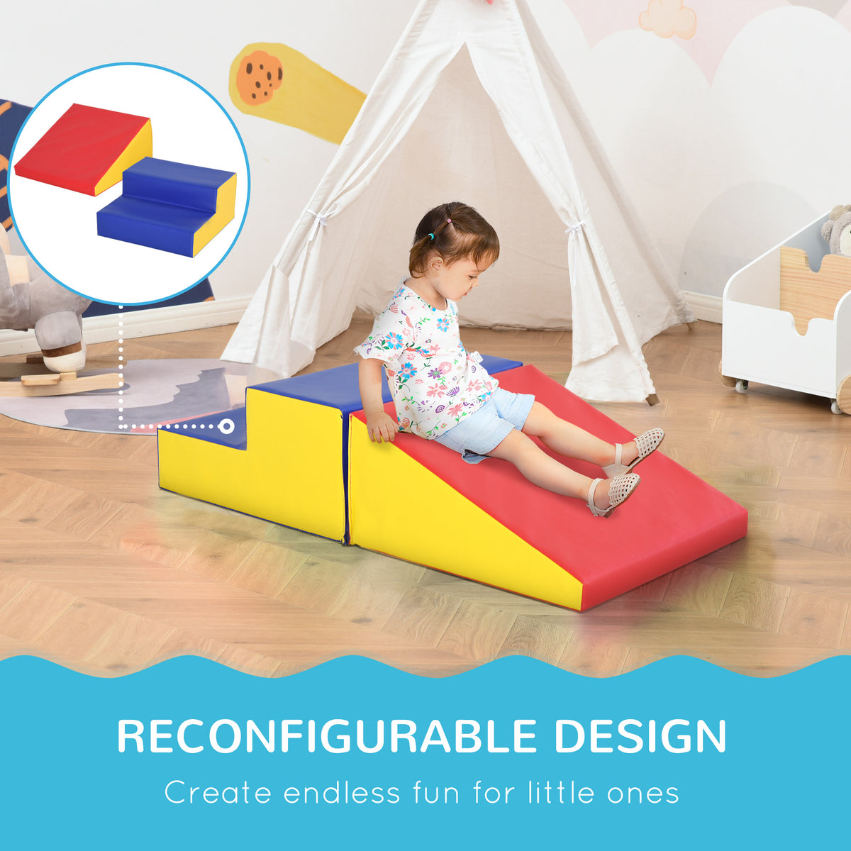 2-Piece Climb and Crawl Activity Soft Play Set, Secure Foam Blocks Playset for Toddler Preschooler Babies Indoor, Activity Structure Play Equipment, Multi-colour-Toys & Games > Baby & Toddler Toys > Kids Gym & Playmats-DECOROLALA
