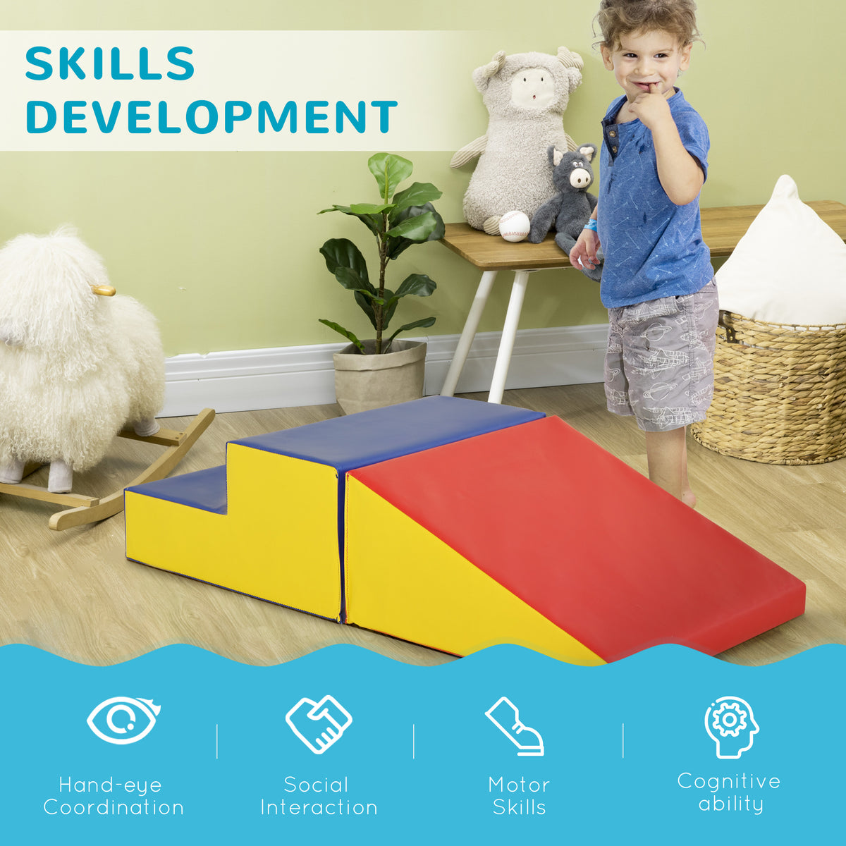2-Piece Climb and Crawl Activity Soft Play Set, Secure Foam Blocks Playset for Toddler Preschooler Babies Indoor, Activity Structure Play Equipment, Multi-colour-Toys & Games > Baby & Toddler Toys > Kids Gym & Playmats-DECOROLALA