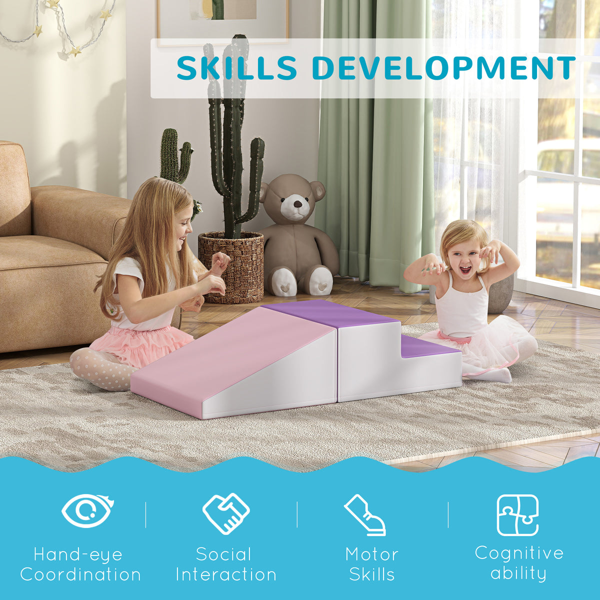2-Piece Climb and Crawl Activity Soft Play Set, for Toddler Preschooler Babies Indoor, Purple-Toys & Games > Baby & Toddler Toys > Kids Gym & Playmats-DECOROLALA