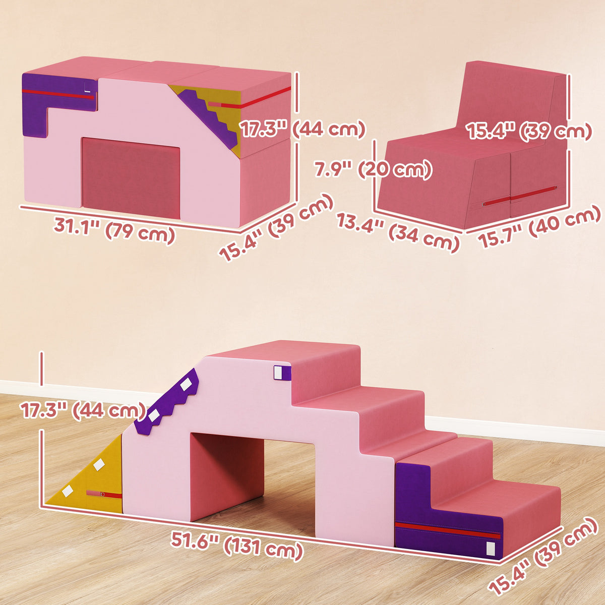 2-Piece Climbing Foam Blocks for Toddlers - Pink Soft Play Set-Toys & Games > Baby & Toddler Toys > Kids Gym & Playmats-DECOROLALA