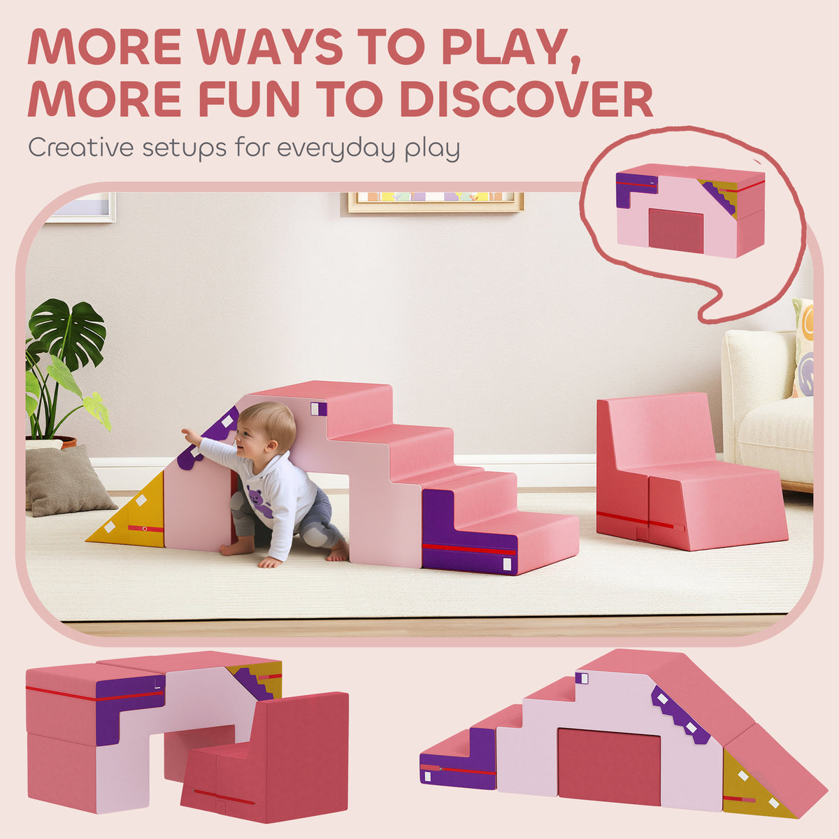 2-Piece Climbing Foam Blocks for Toddlers - Pink Soft Play Set-Toys & Games > Baby & Toddler Toys > Kids Gym & Playmats-DECOROLALA