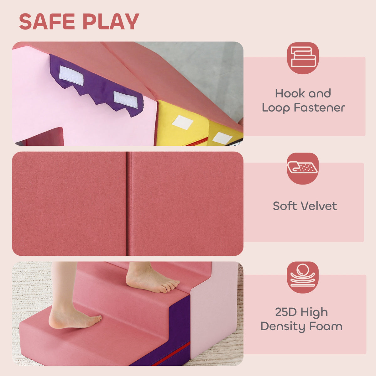2-Piece Climbing Foam Blocks for Toddlers - Pink Soft Play Set-Toys & Games > Baby & Toddler Toys > Kids Gym & Playmats-DECOROLALA