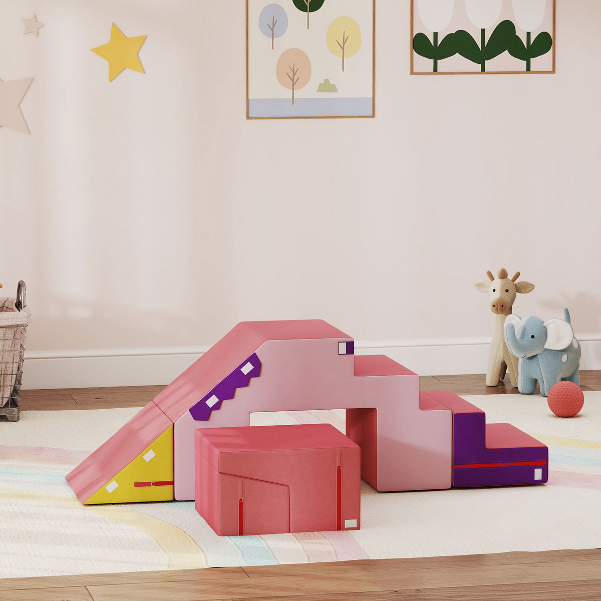 2-Piece Climbing Foam Blocks for Toddlers - Pink Soft Play Set-Toys & Games > Baby & Toddler Toys > Kids Gym & Playmats-DECOROLALA