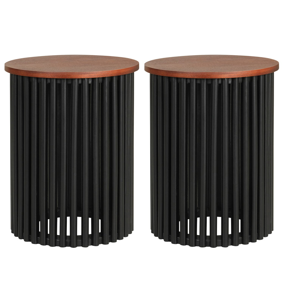 2 Piece Elegant Round Acacia Wood Coffee Table for Living Room and Home Office-Walnut-Coffee Tables-DECOROLALA