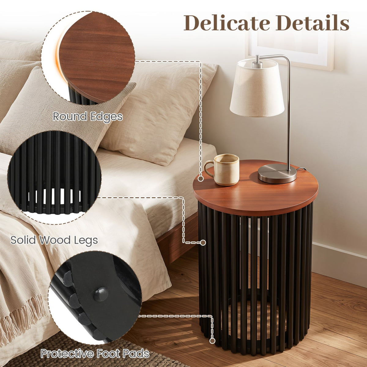 2 Piece Elegant Round Acacia Wood Coffee Table for Living Room and Home Office-Walnut-Coffee Tables-DECOROLALA