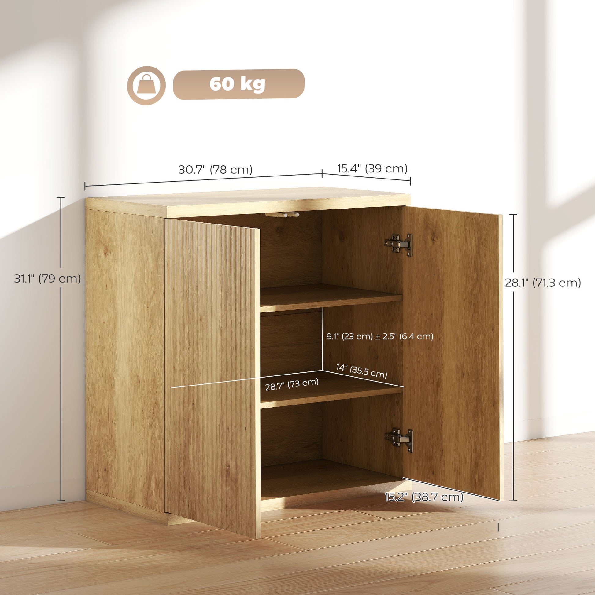 2-Piece Fluted Sideboard Buffet Cabinet Set - Oak-DECOROLALA