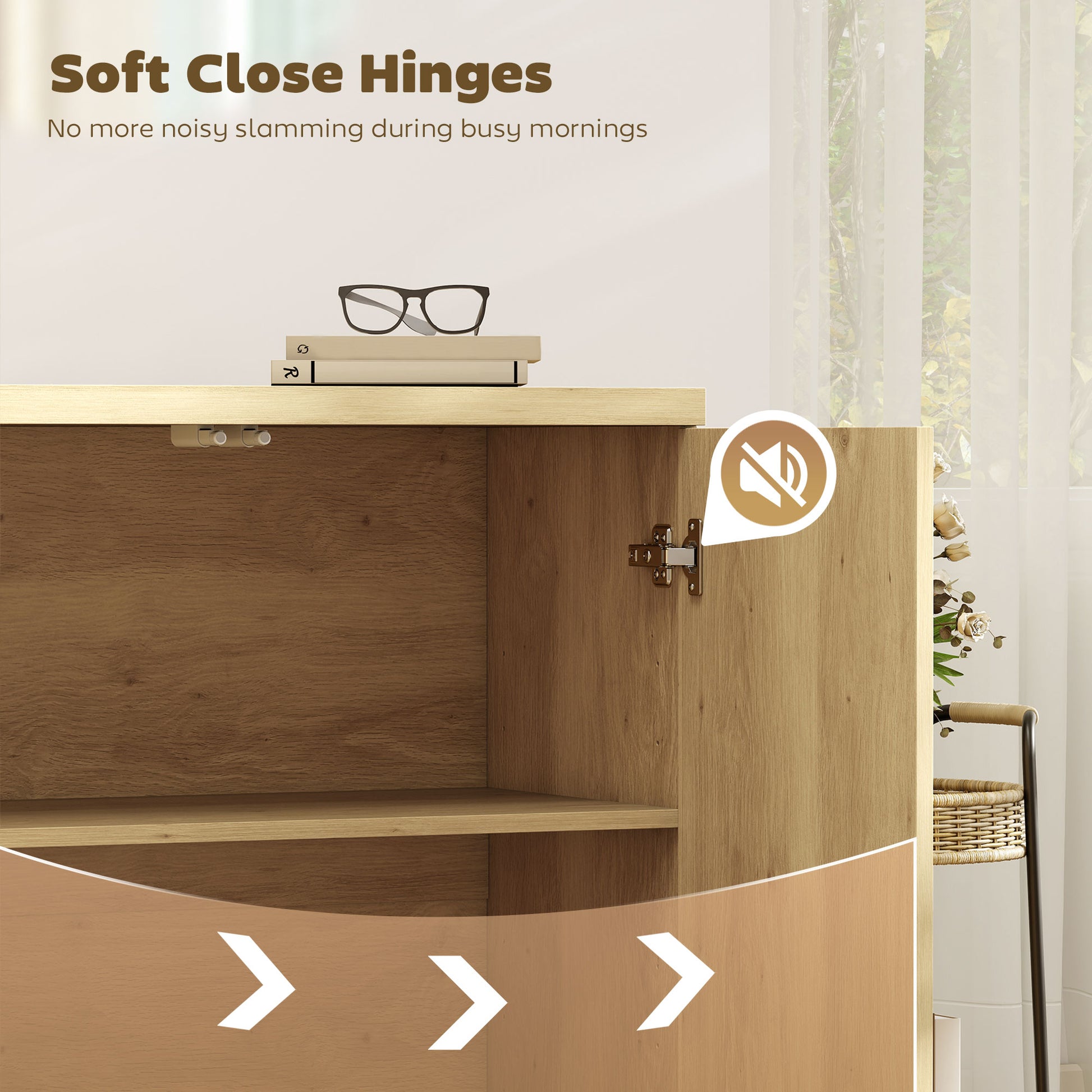 2-Piece Fluted Sideboard Buffet Cabinet Set - Oak-DECOROLALA