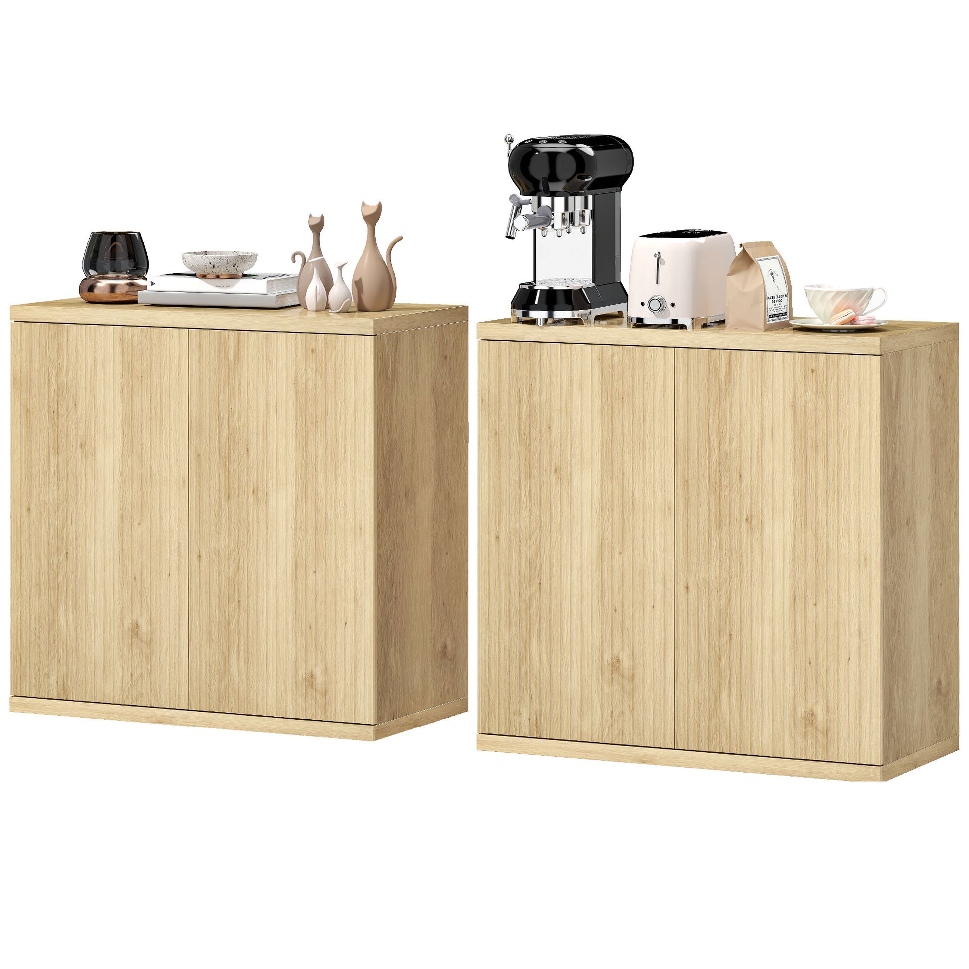 2-Piece Fluted Sideboard Buffet Cabinet Set - Oak-DECOROLALA