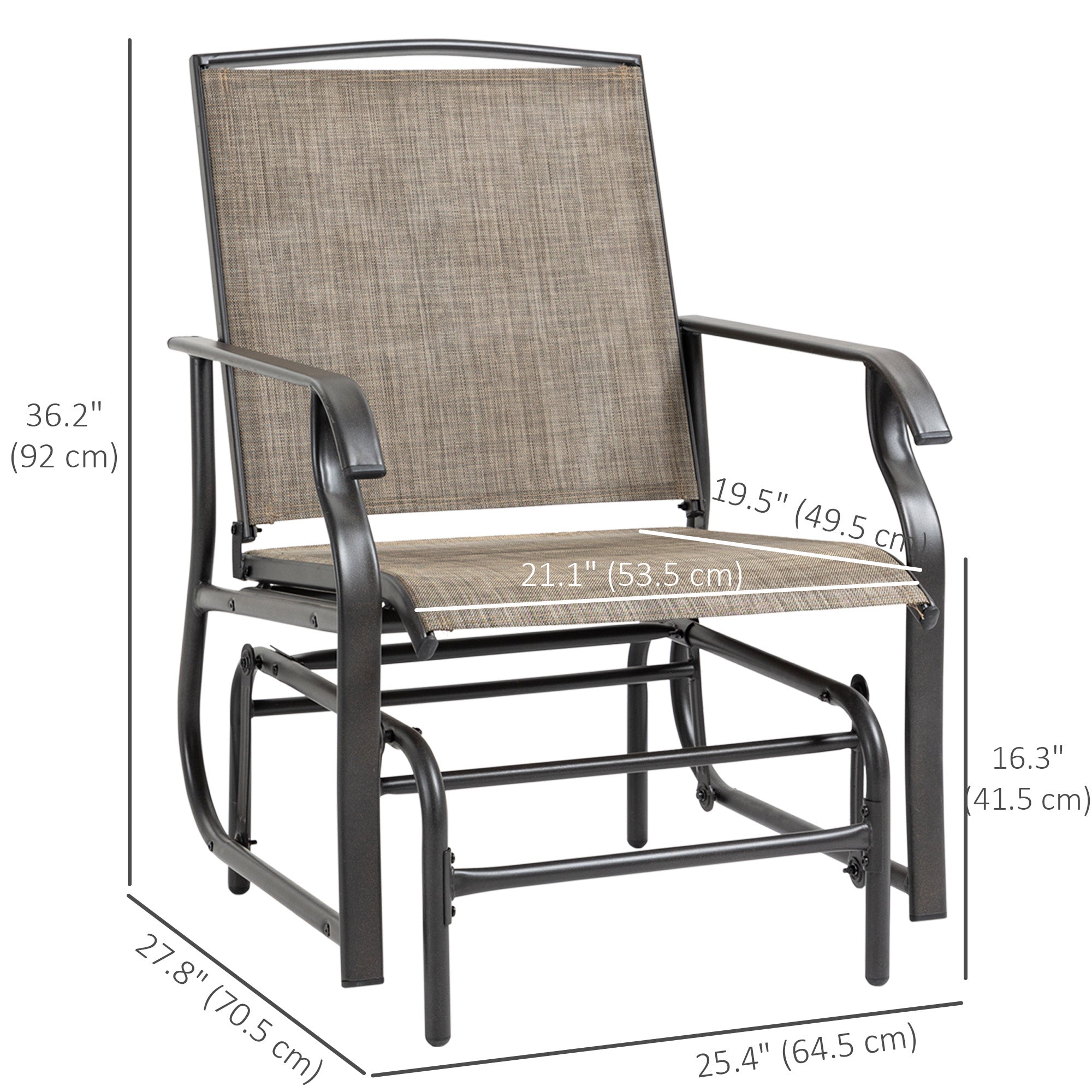 2-Piece Glider Chair Set, Dark Brown, Steel Frame, Breathable Mesh Fabric-DECOROLALA