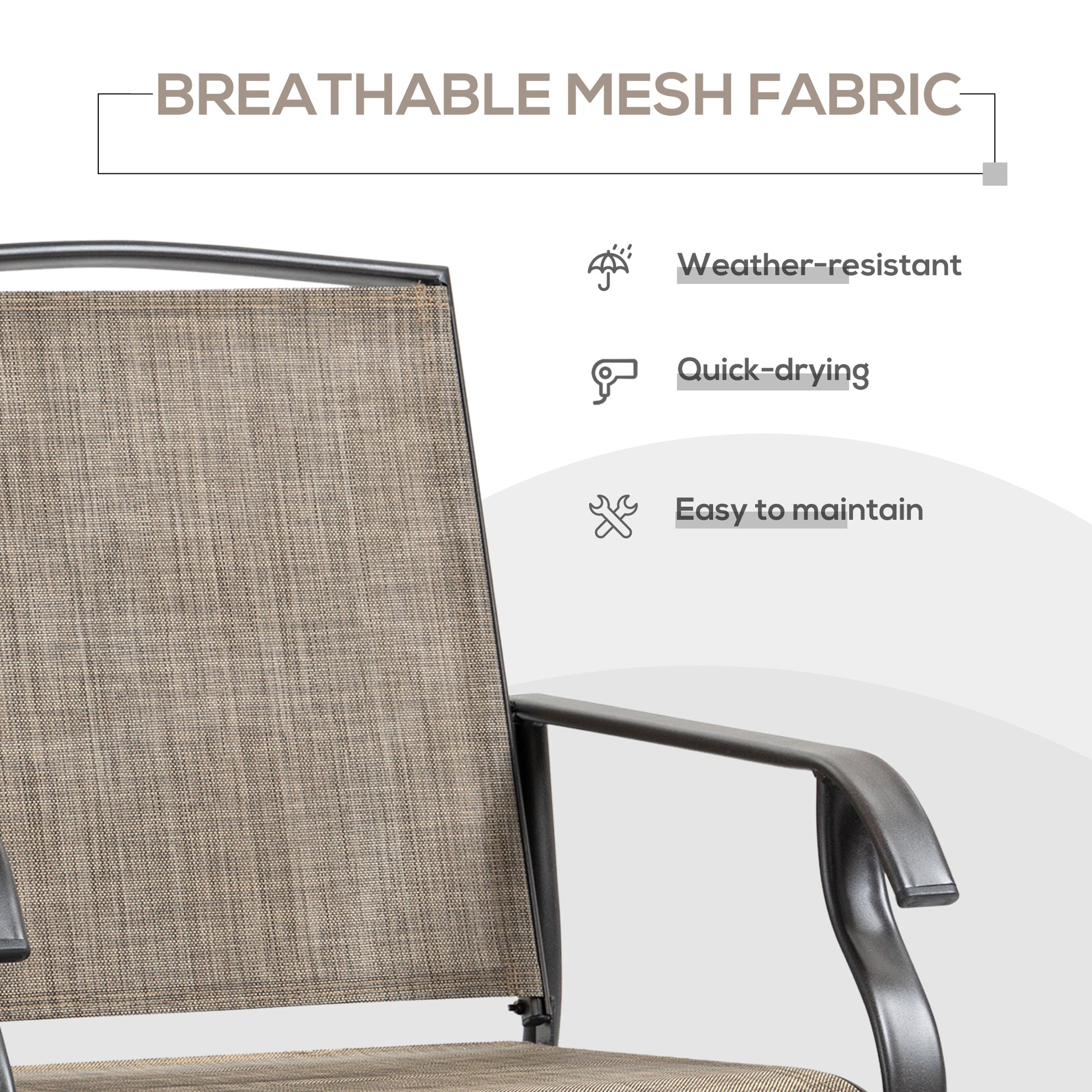 2-Piece Glider Chair Set, Dark Brown, Steel Frame, Breathable Mesh Fabric-DECOROLALA