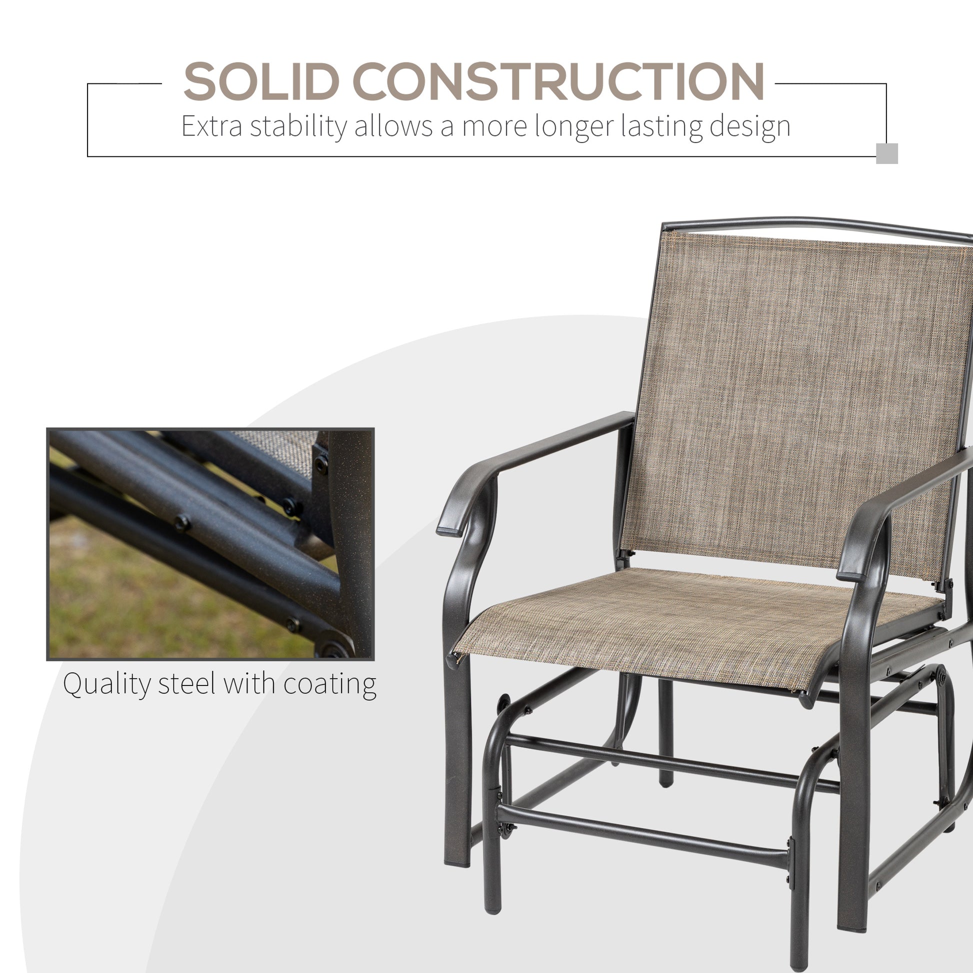 2-Piece Glider Chair Set, Dark Brown, Steel Frame, Breathable Mesh Fabric-DECOROLALA