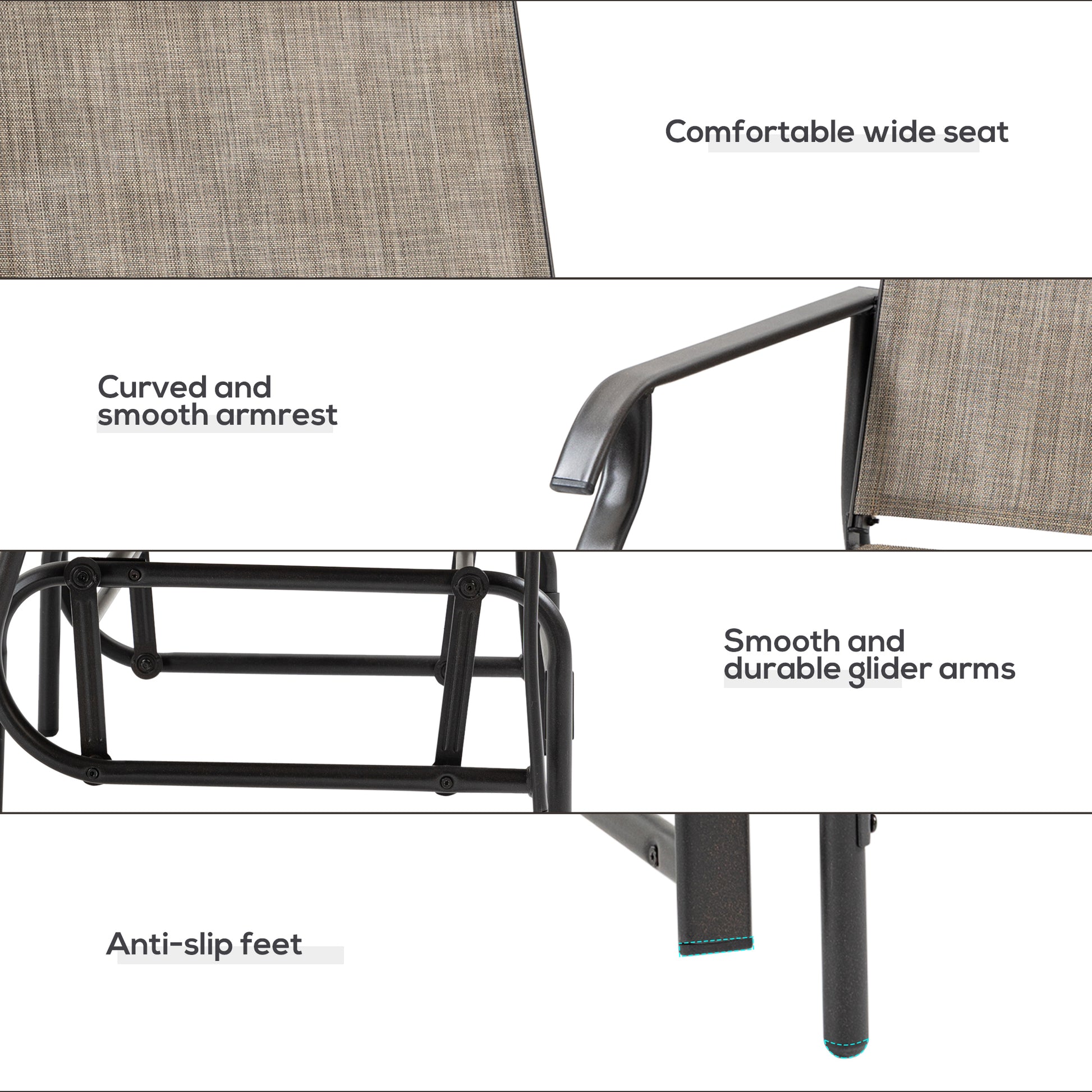 2-Piece Glider Chair Set, Dark Brown, Steel Frame, Breathable Mesh Fabric-DECOROLALA