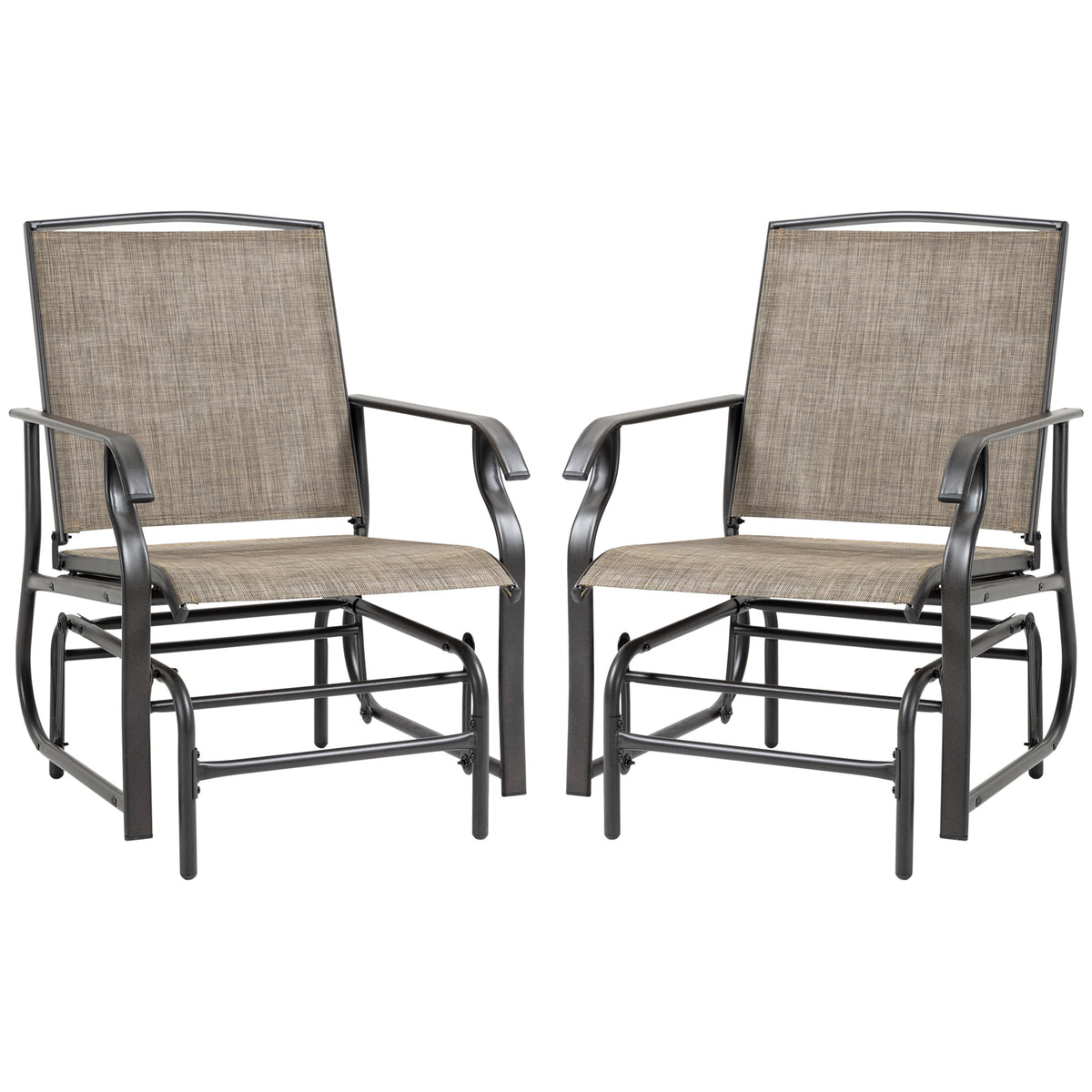 2-Piece Glider Chair Set, Dark Brown, Steel Frame, Breathable Mesh Fabric-Outdoor Rocking Chairs & Gliders-DECOROLALA