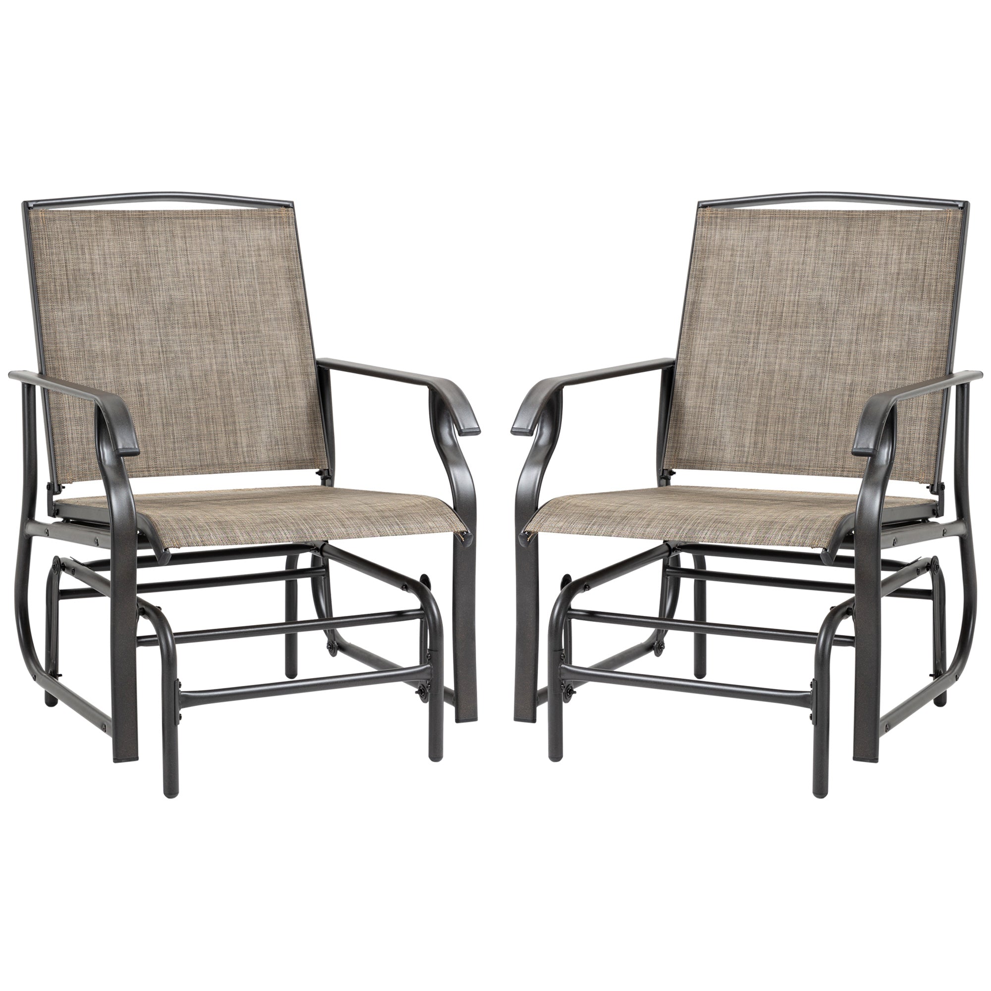 2-Piece Glider Chair Set, Dark Brown, Steel Frame, Breathable Mesh Fabric-DECOROLALA