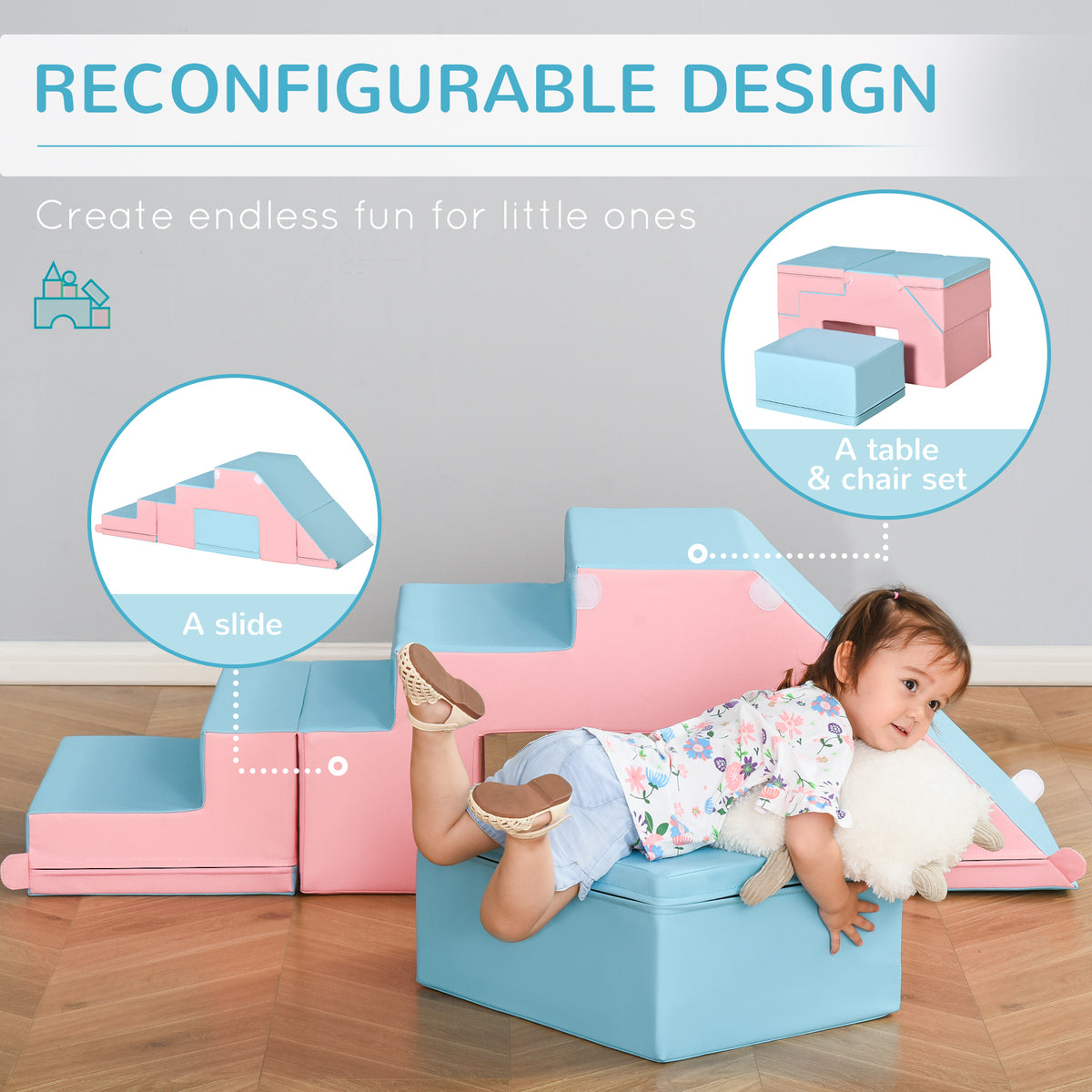 2-Piece Soft Play Kids Foam Play Se for Crawl and Climb, Light Blue-Toys & Games > Baby & Toddler Toys > Kids Gym & Playmats-DECOROLALA