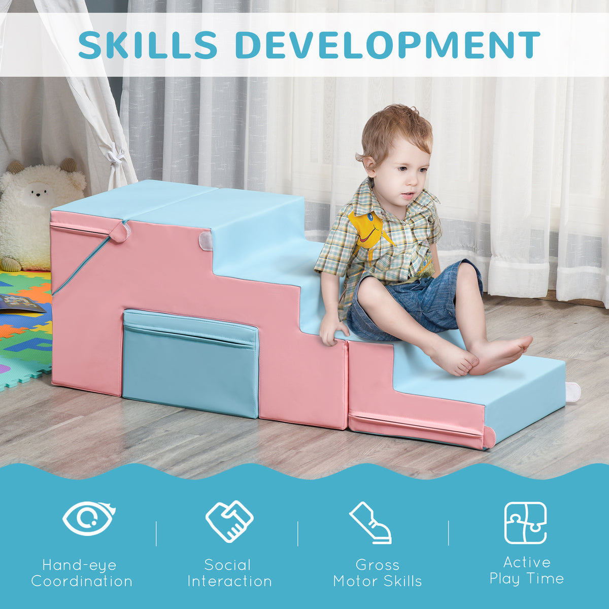 2-Piece Soft Play Kids Foam Play Se for Crawl and Climb, Light Blue-Toys & Games > Baby & Toddler Toys > Kids Gym & Playmats-DECOROLALA