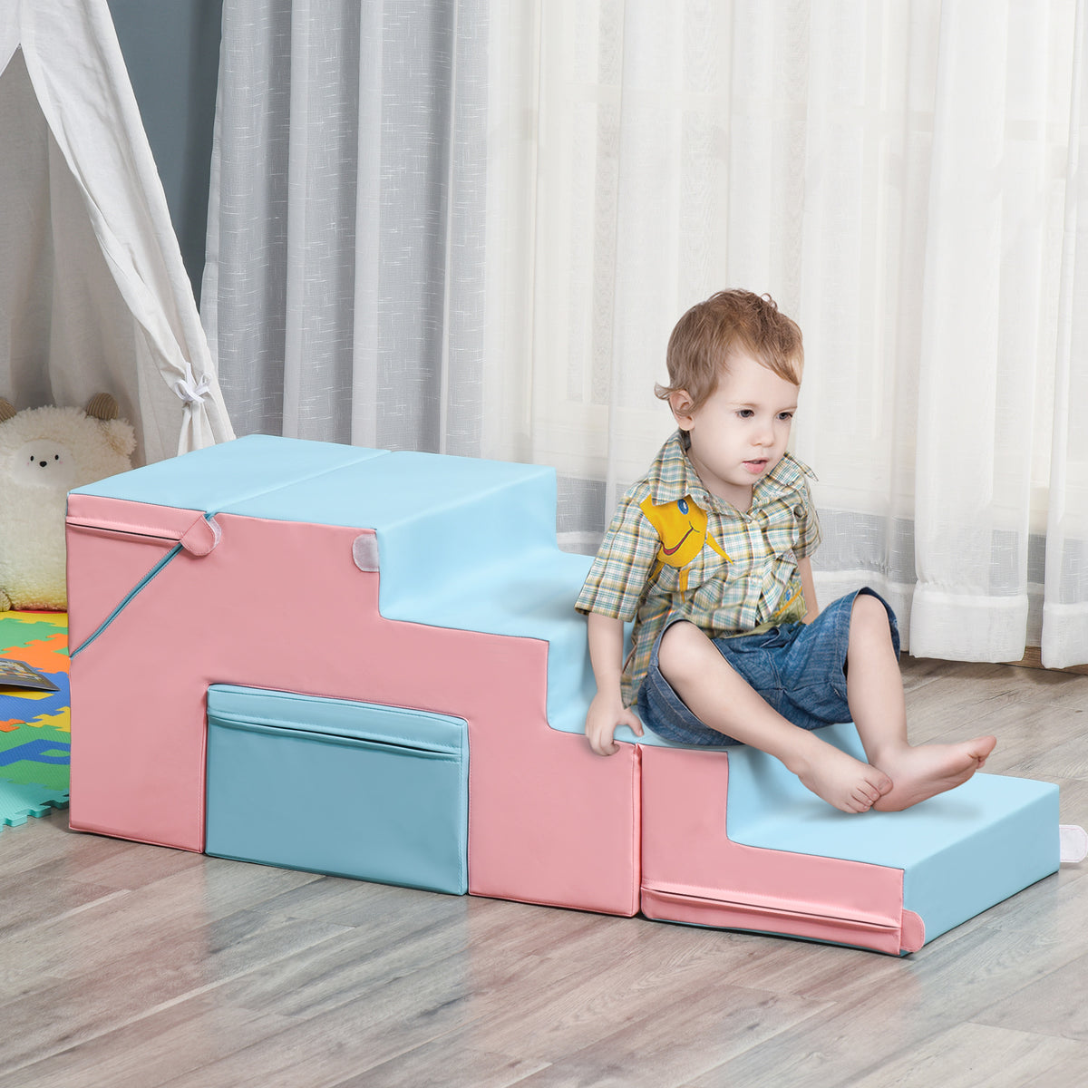 2-Piece Soft Play Kids Foam Play Se for Crawl and Climb, Light Blue-Toys & Games > Baby & Toddler Toys > Kids Gym & Playmats-DECOROLALA