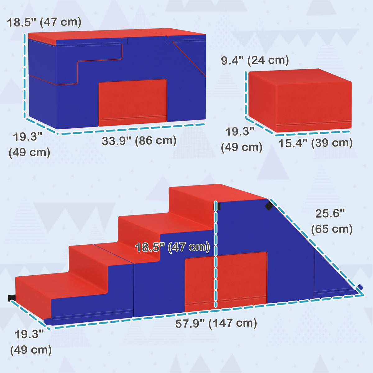 2-Piece Soft Play Kids Foam Play Se for Crawl and Climb, Dark Blue-Toys & Games > Baby & Toddler Toys > Kids Gym & Playmats-DECOROLALA