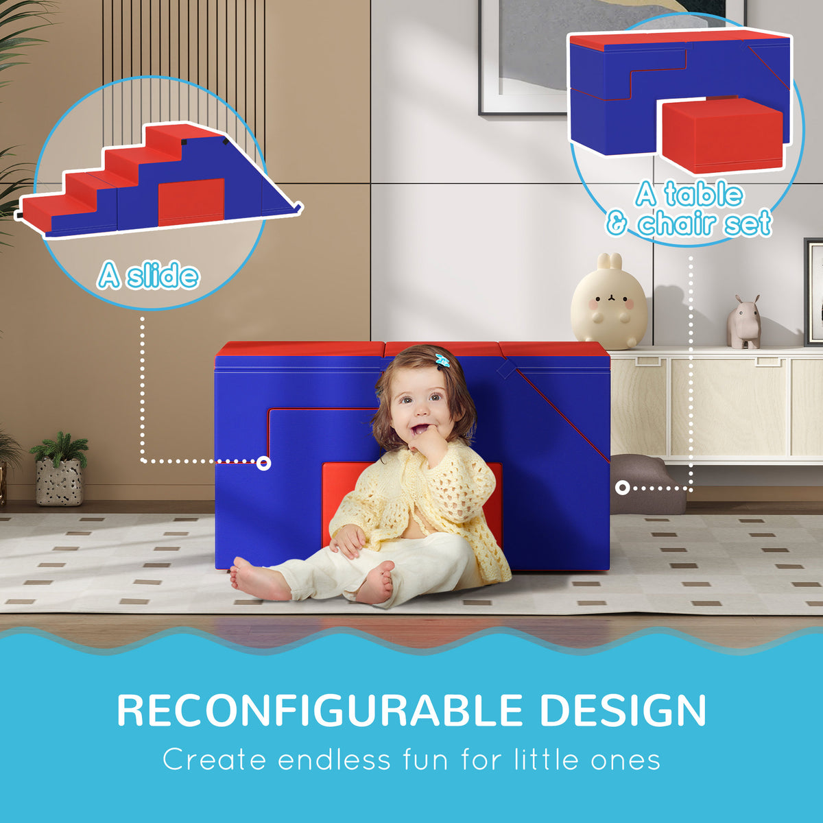 2-Piece Soft Play Kids Foam Play Se for Crawl and Climb, Dark Blue-Toys & Games > Baby & Toddler Toys > Kids Gym & Playmats-DECOROLALA
