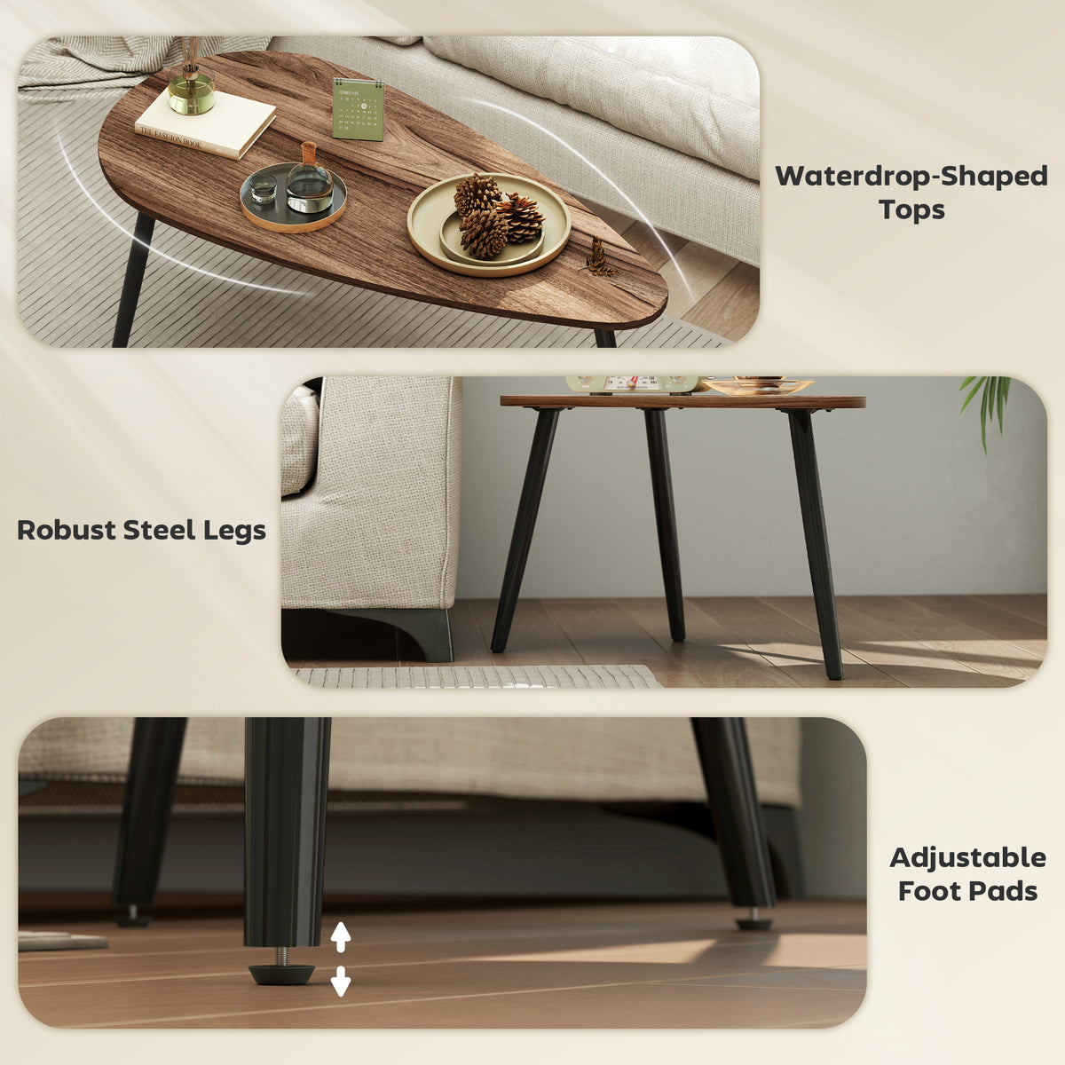 2-Piece Nesting Coffee Table Set - Industrial Brown Wood Finish-Coffee Tables-DECOROLALA